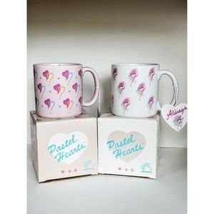 NWT VINTAGE Coffee Mug Applause Pastel Hearts 1986, Love Always Set of 2